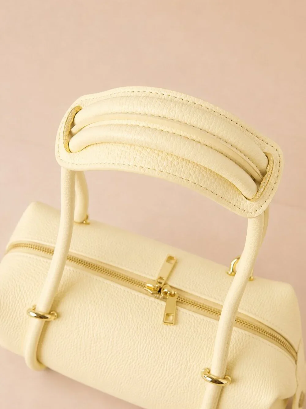 Italian Leather Barrel Bag, Butter Yellow East-West Shoulder Purse